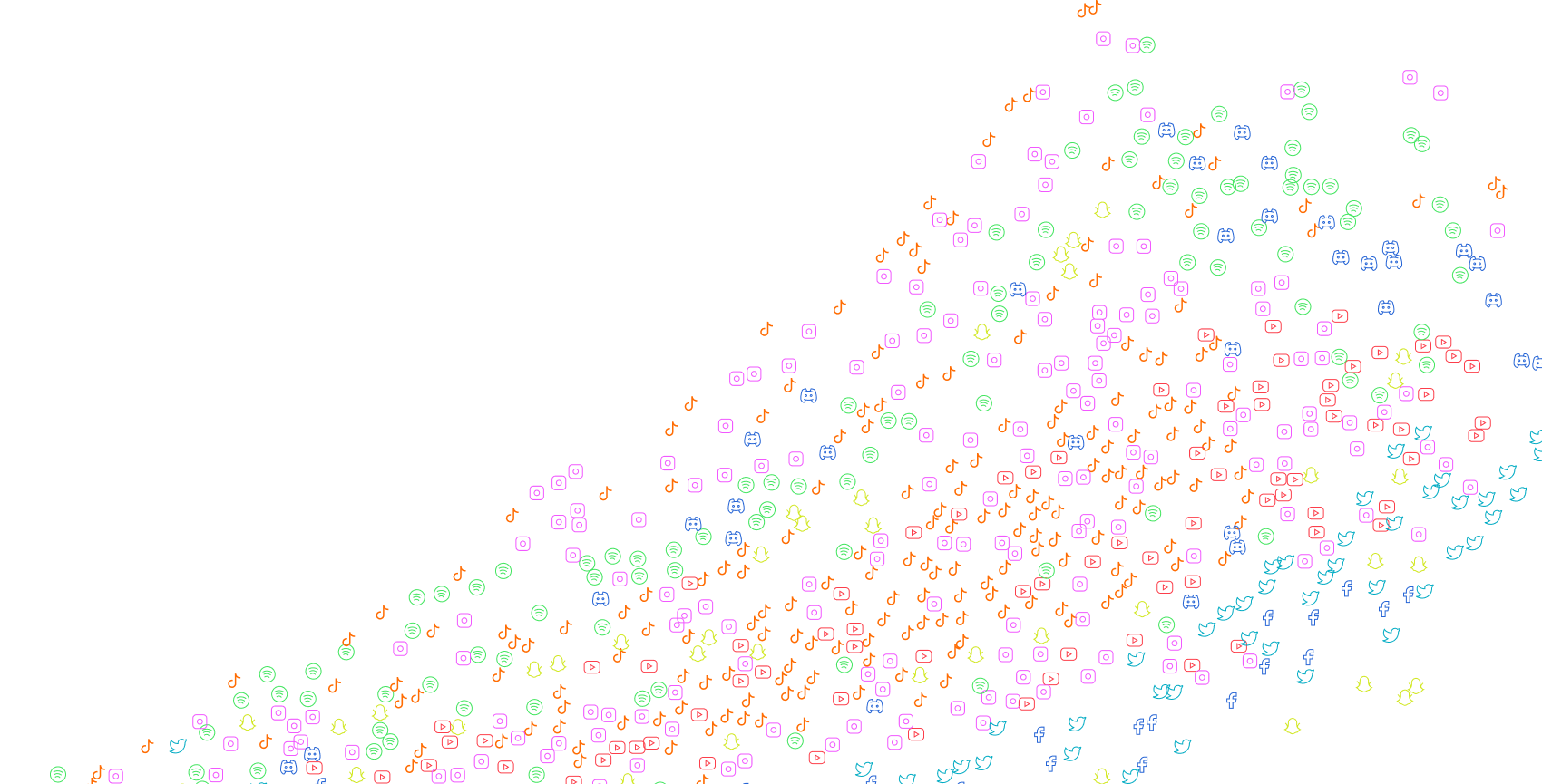 social icons flying around